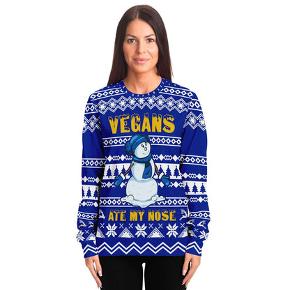 Vegans Ate My Nose - Funny Snowman Ugly Christmas Sweater (Sweatshirt)