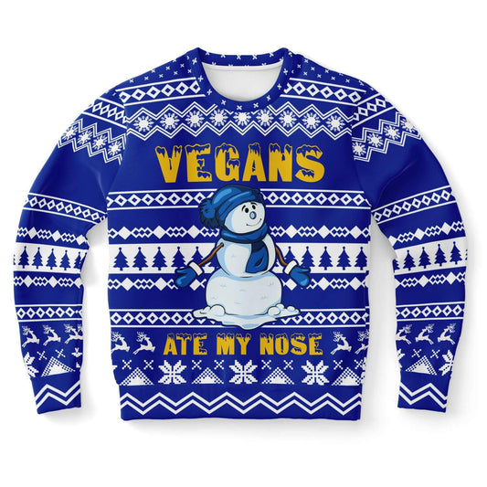 Vegans Ate My Nose - Funny Snowman Ugly Christmas Sweater (Sweatshirt) XS