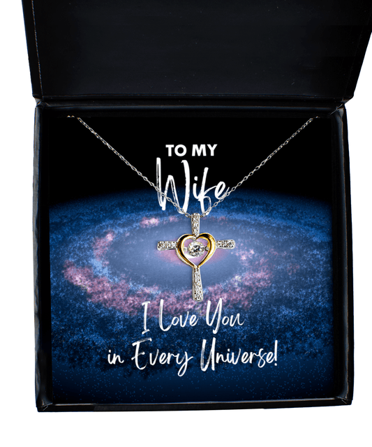 Wife Gift - I Love You In Every Universe - Cross Necklace for Anniversary, Valentine's Day, Birthday, Mother's Day, Christmas - Jewelry Gift for Comic Book Wife