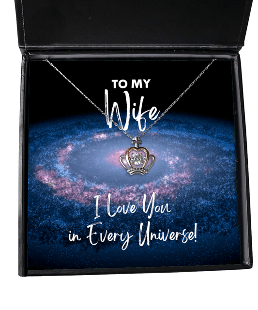 Wife Gift - I Love You In Every Universe - Crown Necklace for Anniversary, Valentine's Day, Birthday, Mother's Day, Christmas - Jewelry Gift for Comic Book Wife