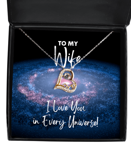 Wife Gift - I Love You In Every Universe - Love Heart Necklace for Anniversary, Valentine's Day, Birthday, Mother's Day, Christmas - Jewelry Gift for Comic Book Wife