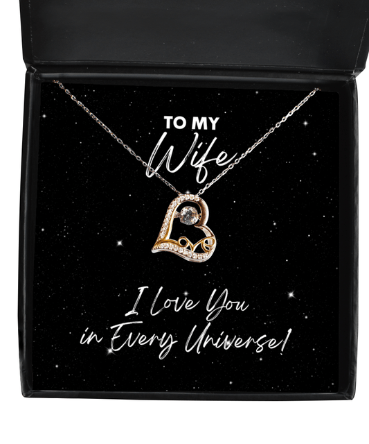 Wife Gift - I Love You In Every Universe - Love Heart Necklace for Birthday, Valentine's Day, Anniversary, Mother's Day, Christmas - Jewelry Gift for Comic Book Wife