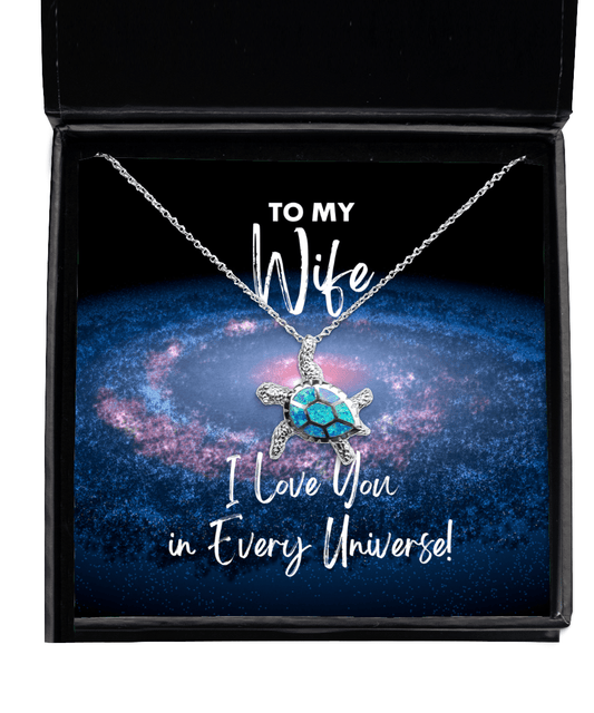 Wife Gift - I Love You In Every Universe - Opal Turtle Necklace for Anniversary, Valentine's Day, Birthday, Mother's Day, Christmas - Jewelry Gift for Comic Book Wife