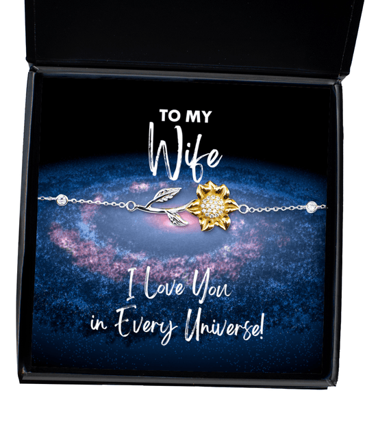 Wife Gift - I Love You In Every Universe - Sunflower Bracelet for Anniversary, Valentine's Day, Birthday, Mother's Day, Christmas - Jewelry Gift for Comic Book Wife