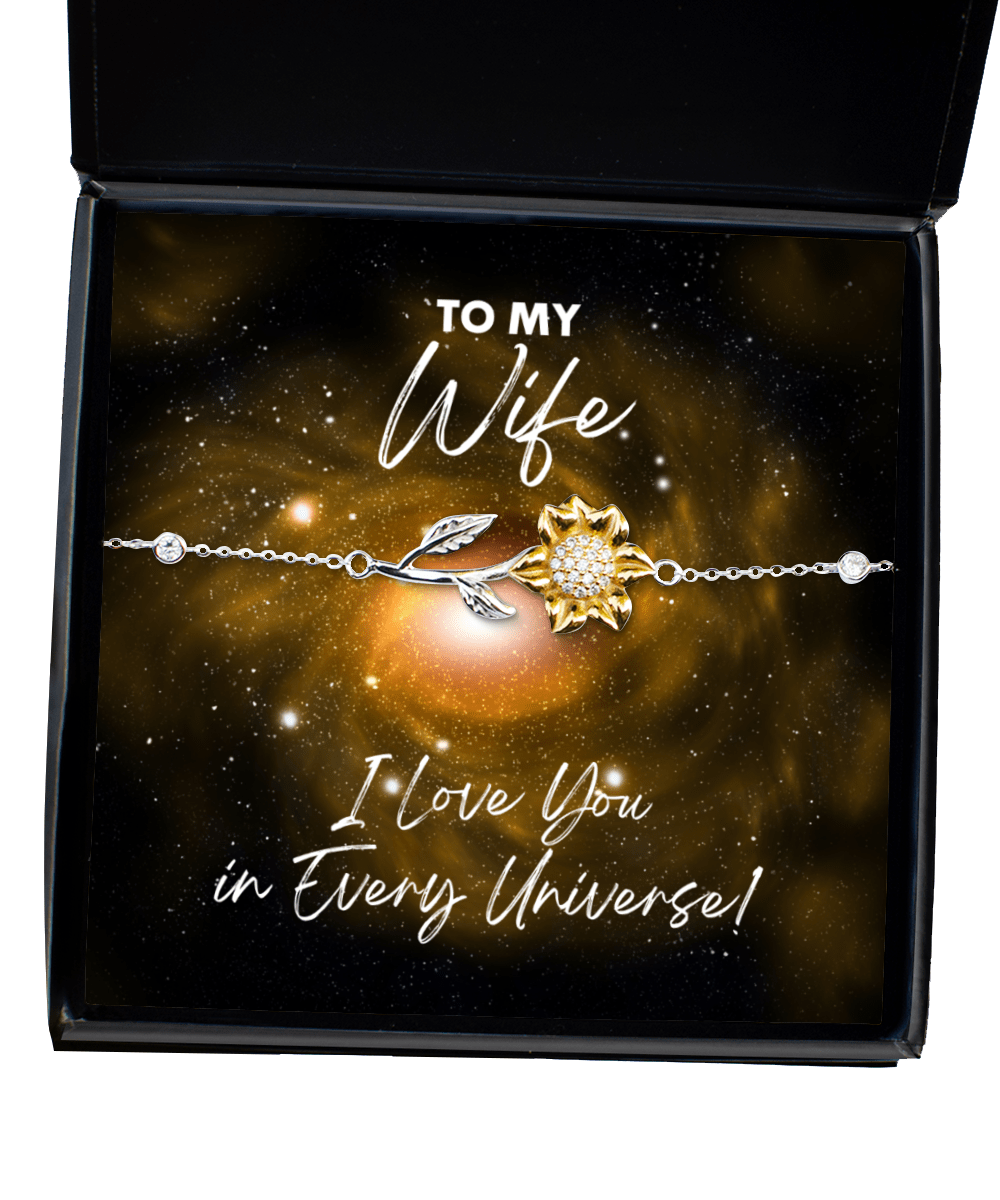Wife Gift - I Love You In Every Universe - Sunflower Bracelet for Birthday, Anniversary, Valentine's Day, Mother's Day, Christmas - Jewelry Gift for Comic Book Wife