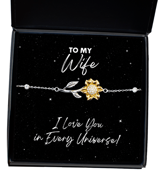 Wife Gift - I Love You In Every Universe - Sunflower Bracelet for Birthday, Valentine's Day, Anniversary, Mother's Day, Christmas - Jewelry Gift for Comic Book Wife