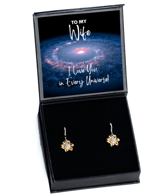 Wife Gift - I Love You In Every Universe - Sunflower Earrings for Anniversary, Valentine's Day, Birthday, Mother's Day, Christmas - Jewelry Gift for Comic Book Wife