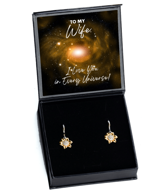 Wife Gift - I Love You In Every Universe - Sunflower Earrings for Birthday, Anniversary, Valentine's Day, Mother's Day, Christmas - Jewelry Gift for Comic Book Wife