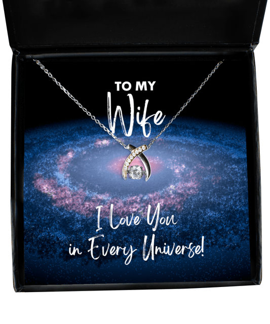 Wife Gift - I Love You In Every Universe - Wishbone Necklace for Anniversary, Valentine's Day, Birthday, Mother's Day, Christmas - Jewelry Gift for Comic Book Wife