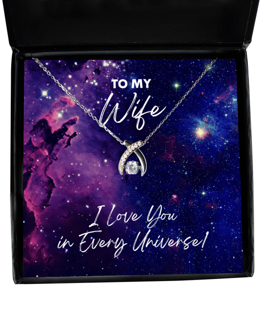 Wife Gift - I Love You In Every Universe - Wishbone Necklace - Jewelry Gift for Comic Book Wife