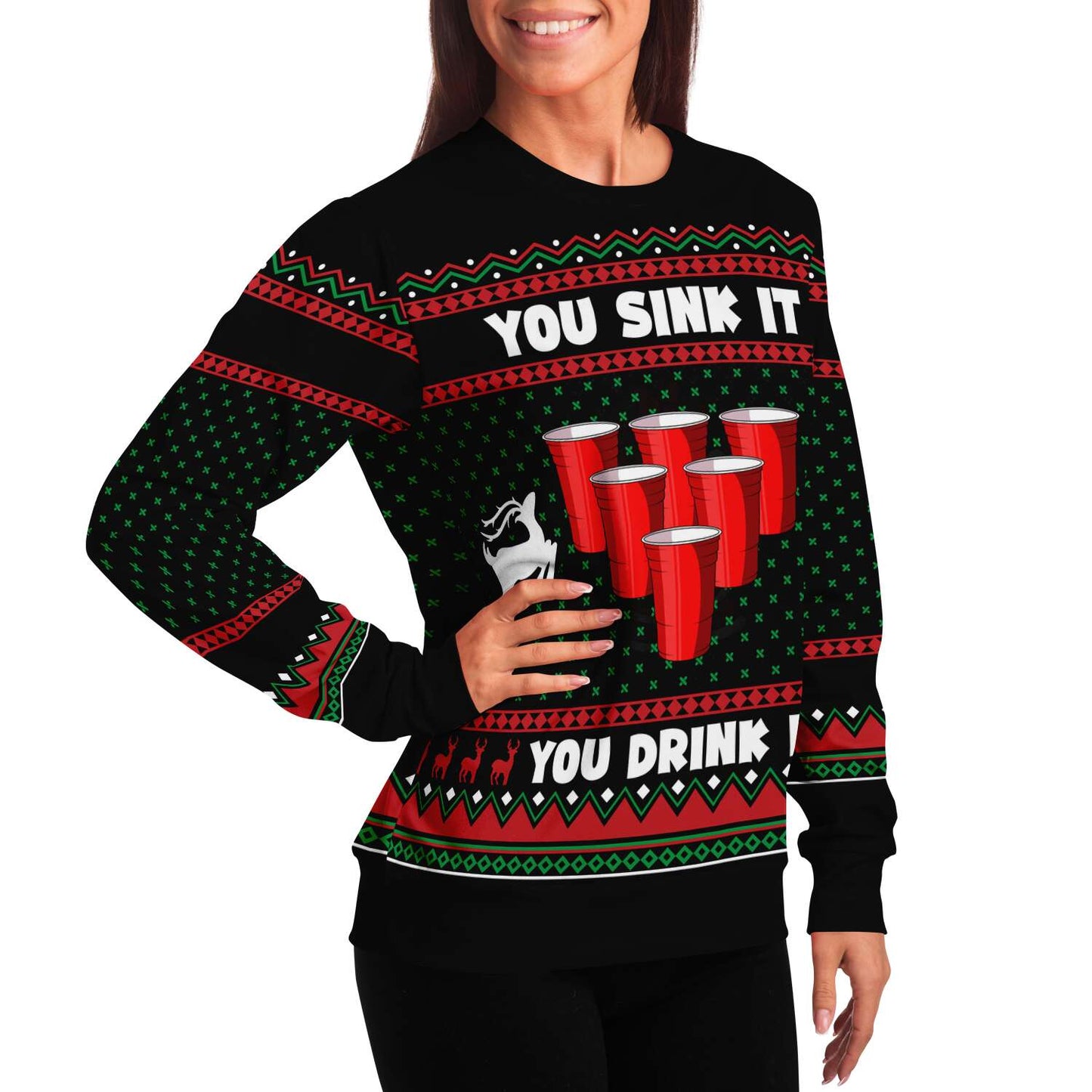 You Sink It You Drink It - Funny Beer Pong Ugly Christmas Sweater (Sweatshirt)